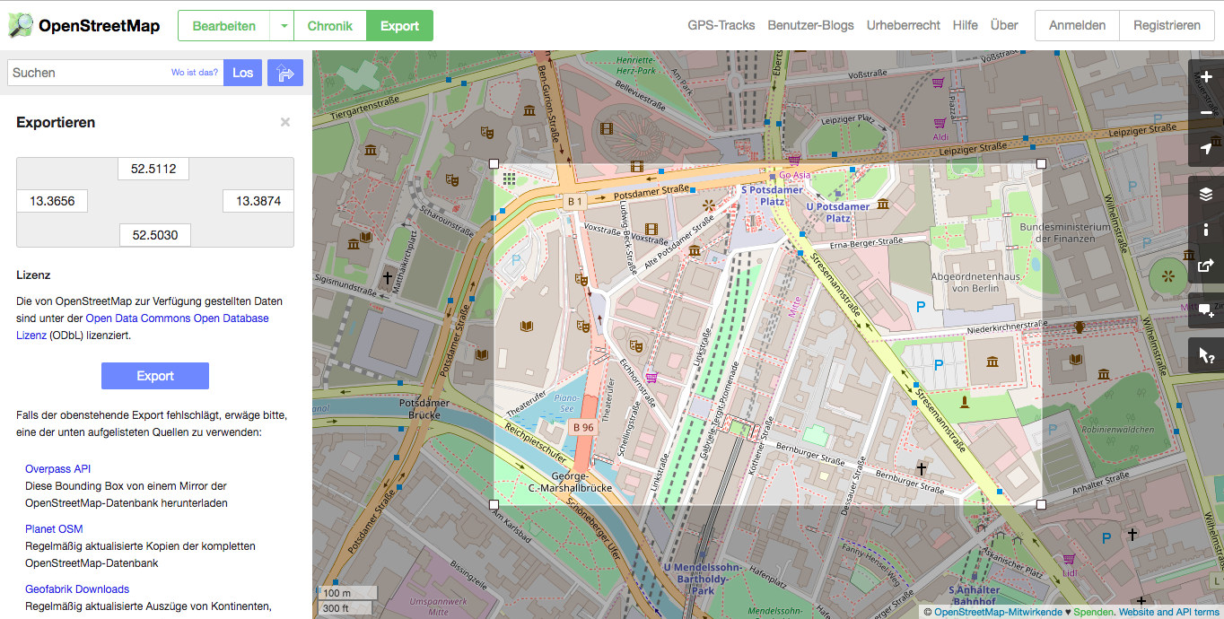 OpenStreetMap-Exportfunktion